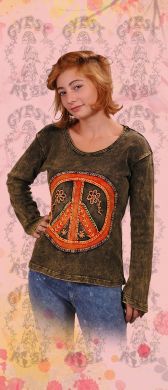 stone wash cotton peace shirt